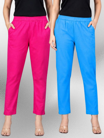 Rani & Turquoise Regular Fit Elastic Cotton Trouser Combo