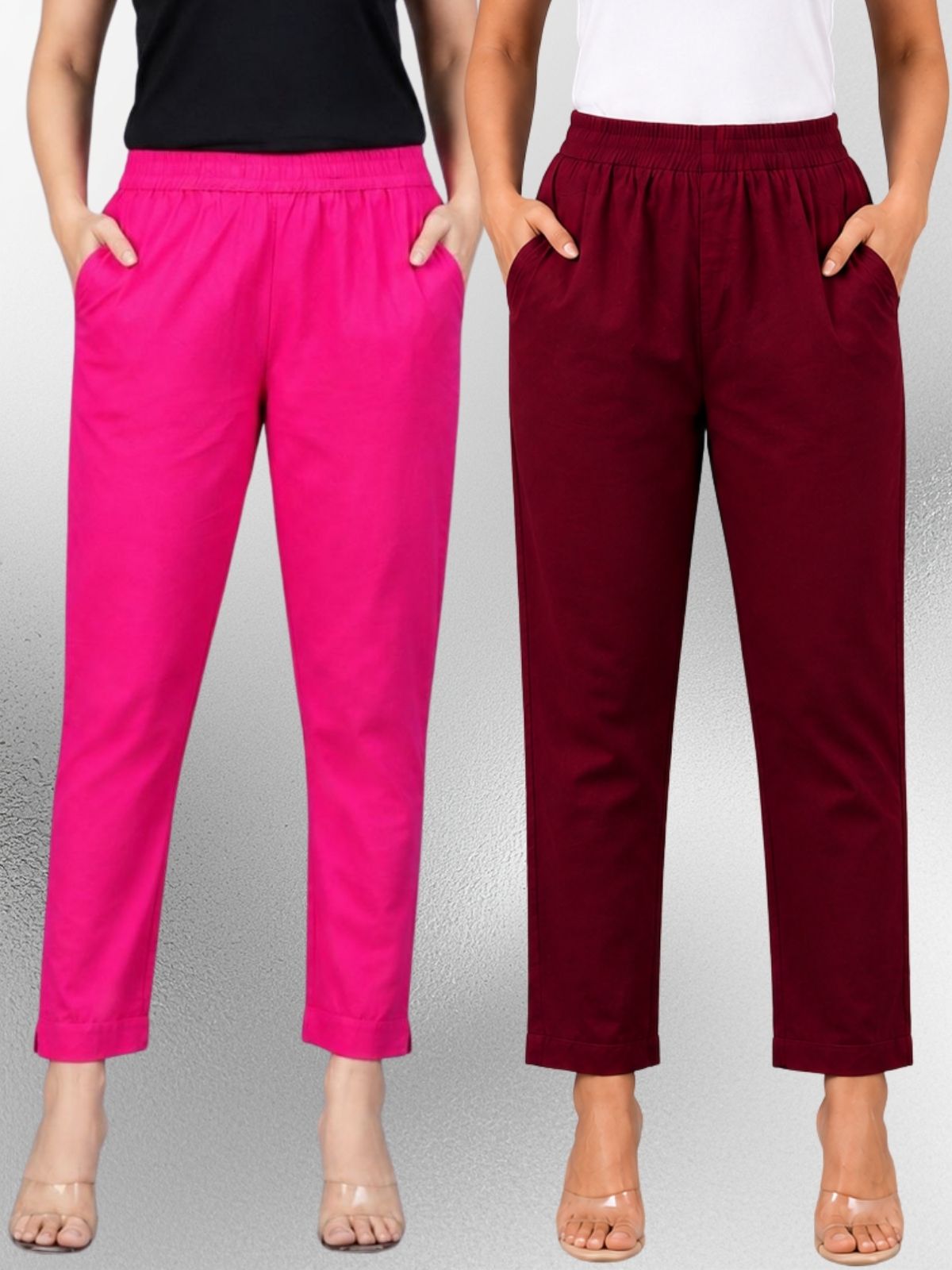 Rani & Wine Regular Fit Elastic Cotton Trouser Combo