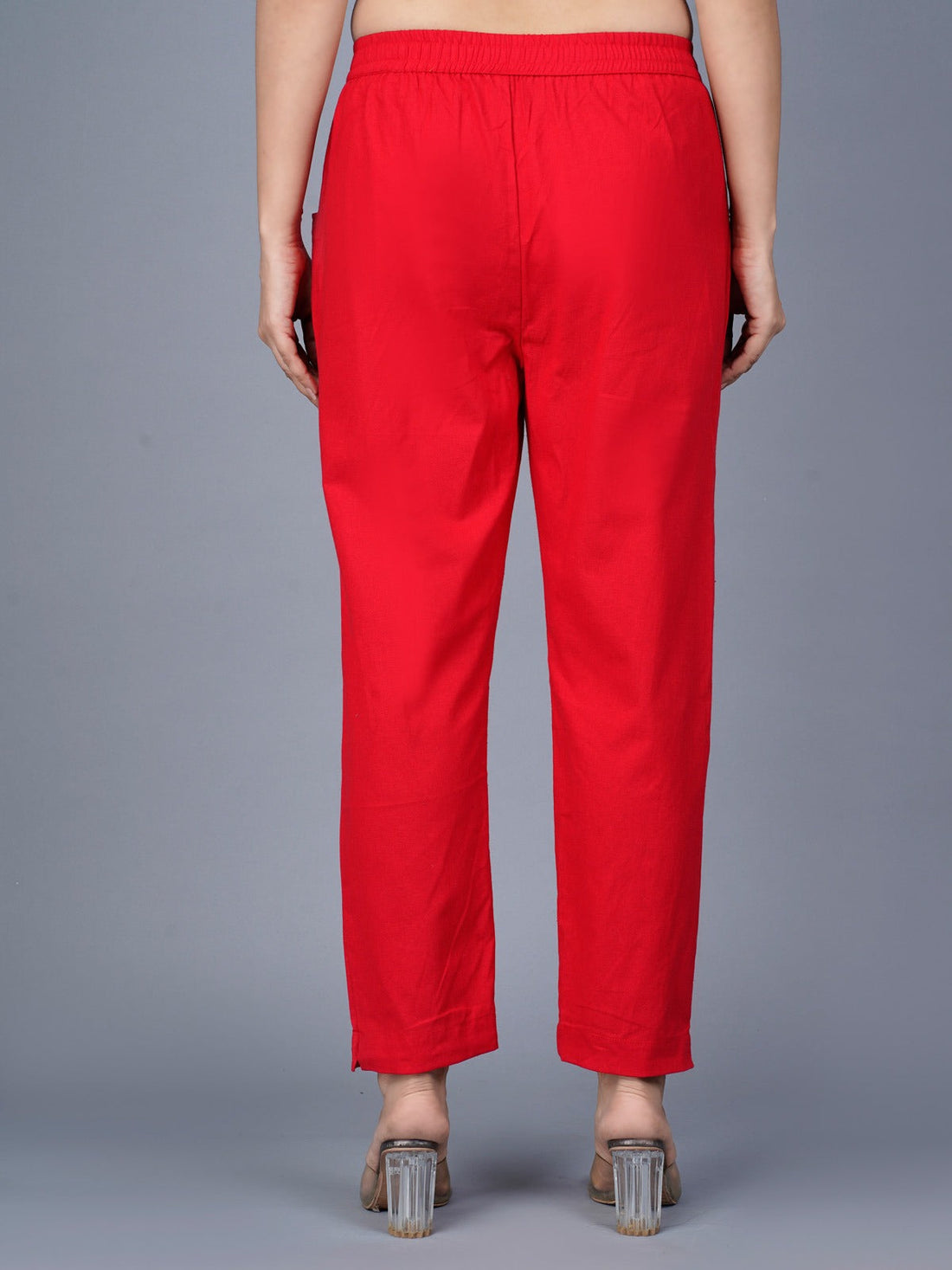 Red Regular Fit Elastic Cotton Trouser