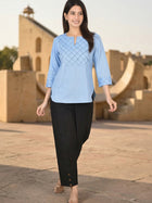 Sky Blue Handloom Cotton Yoke Top