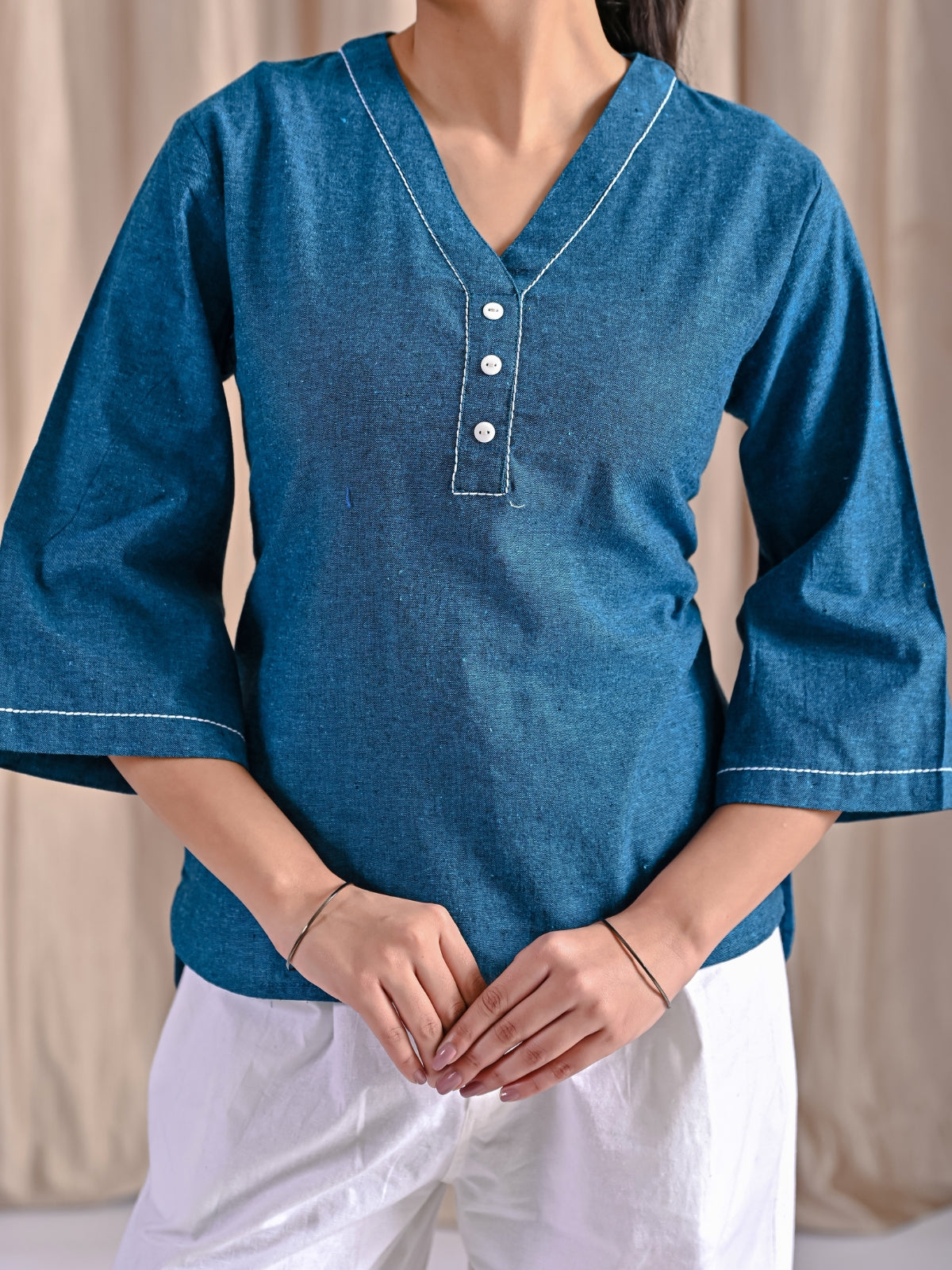 TealBlue Handloom Anchor Thread Top