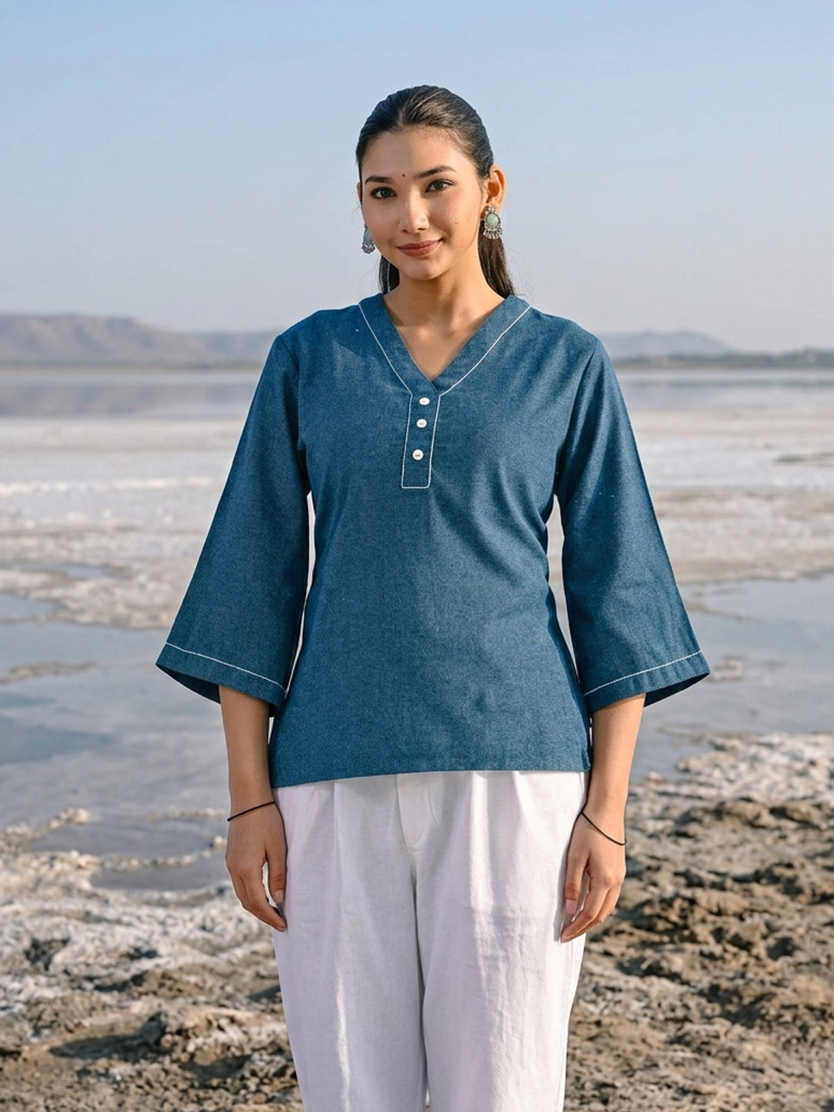 TealBlue Handloom Anchor Thread Top
