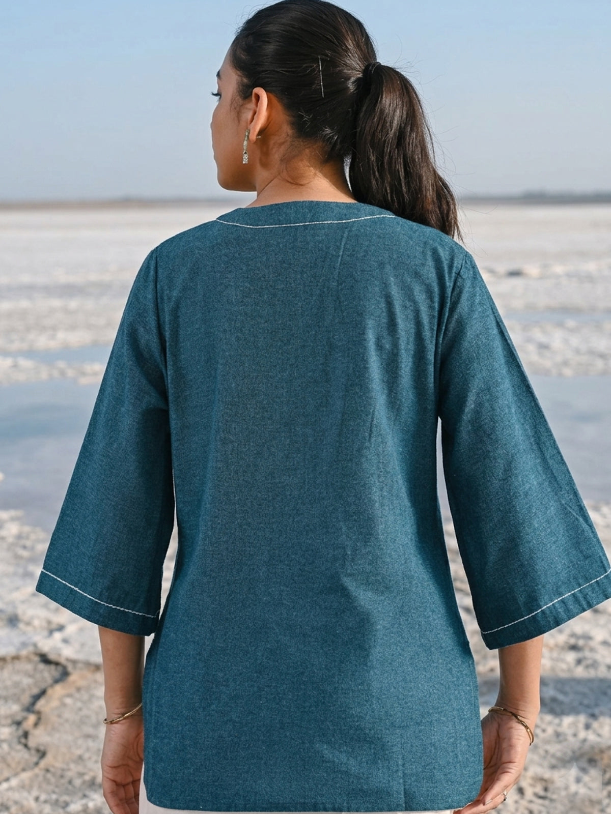 TealBlue Handloom Anchor Thread Top