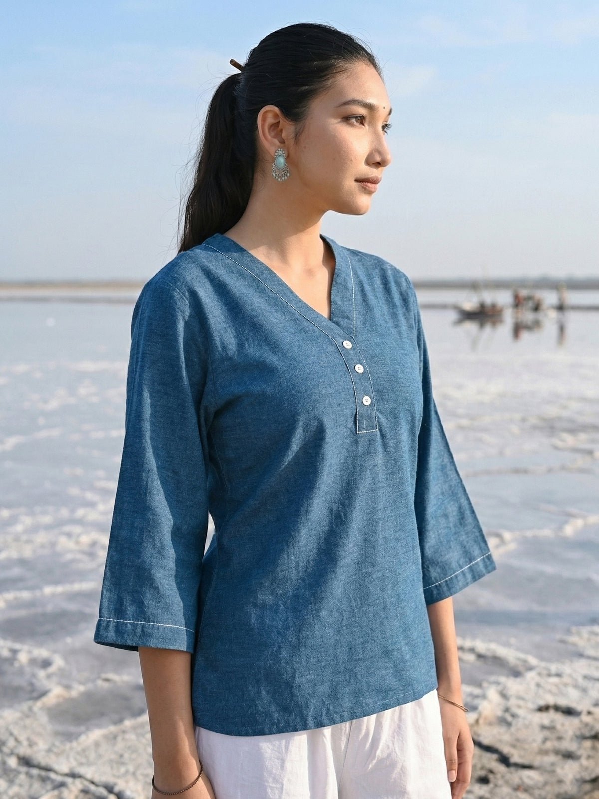 TealBlue Handloom Anchor Thread Top