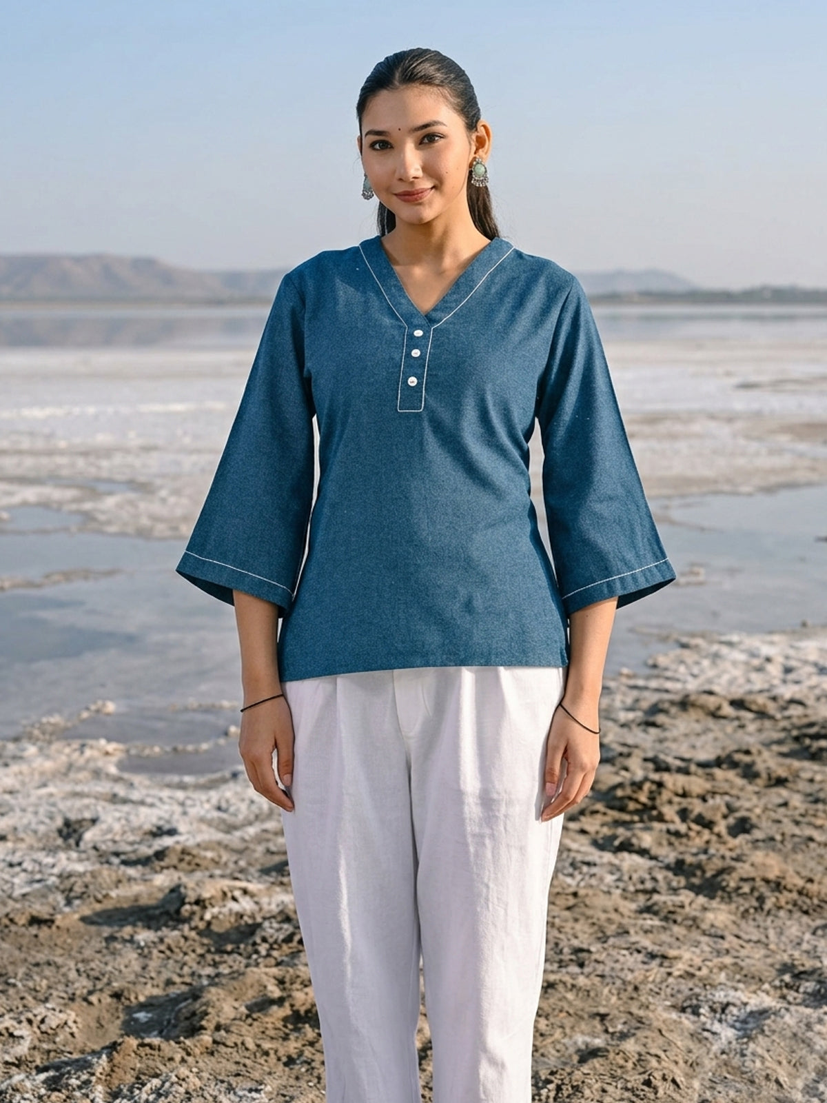TealBlue Handloom Anchor Thread Top