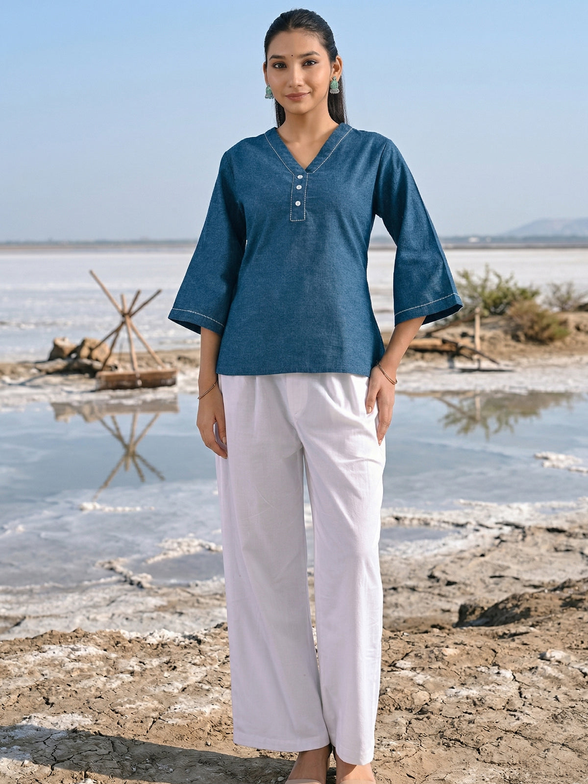 TealBlue Handloom Anchor Thread Top