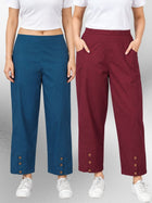 TealBlue & Wine Cotton Straight Cargo Pant Combo