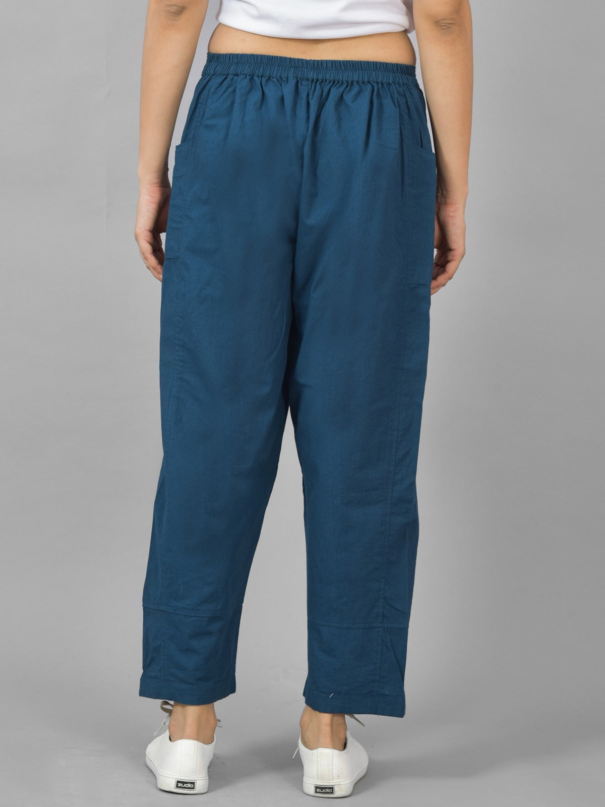Teal Blue Side Pocket Pure Cotton Straight Cargo Pant