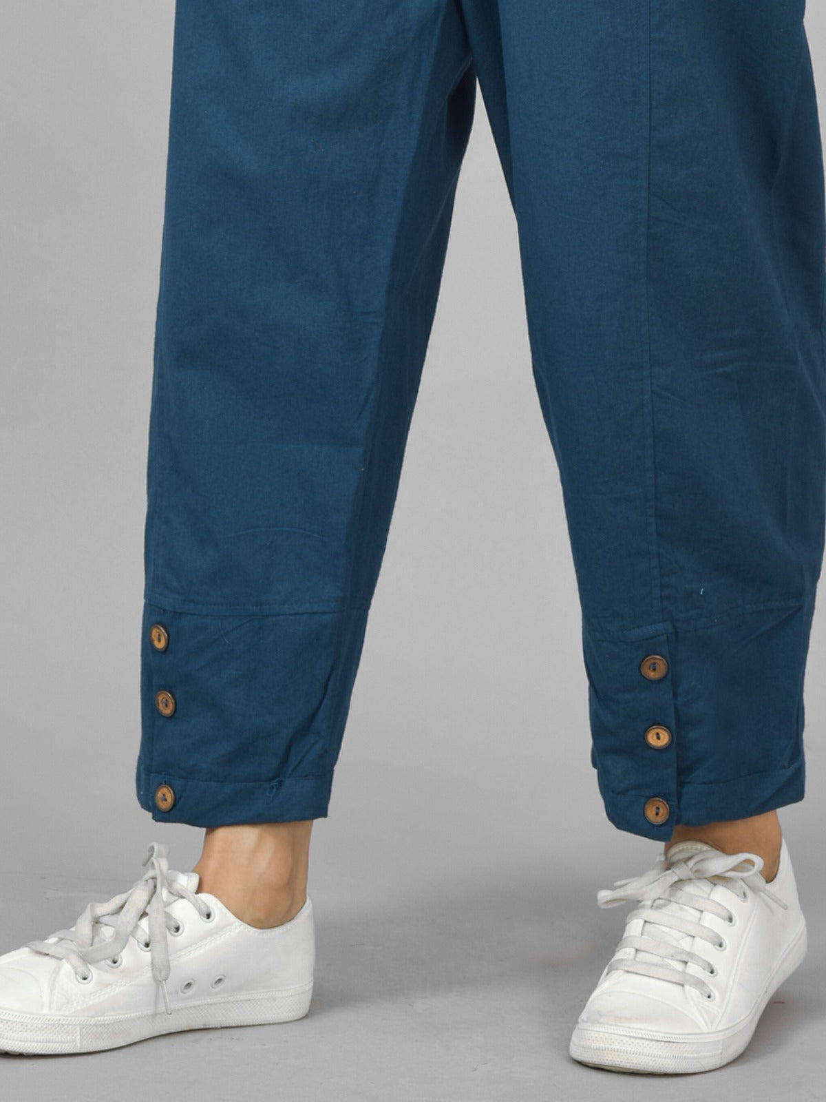 Teal Blue Side Pocket Pure Cotton Straight Cargo Pant