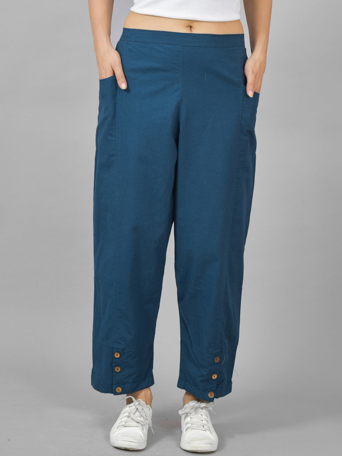 NavyBlue & White Cotton Straight Cargo Pant Combo
