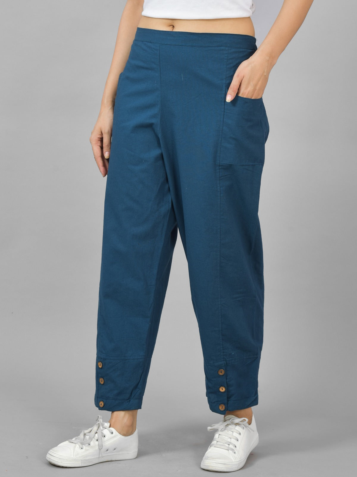 NavyBlue & TealBlue Cotton Straight Cargo Pant Combo