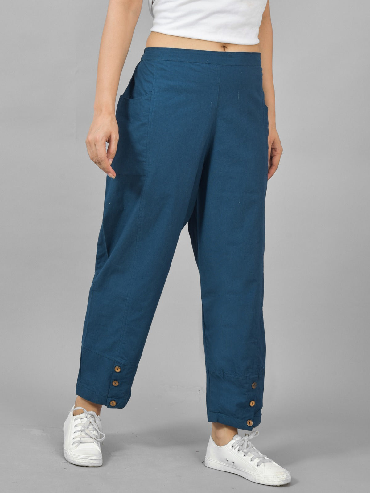 TealBlue & Wine Cotton Straight Cargo Pant Combo