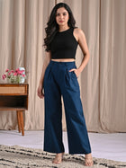 Teal Blue Cotton Wide Leg Pants
