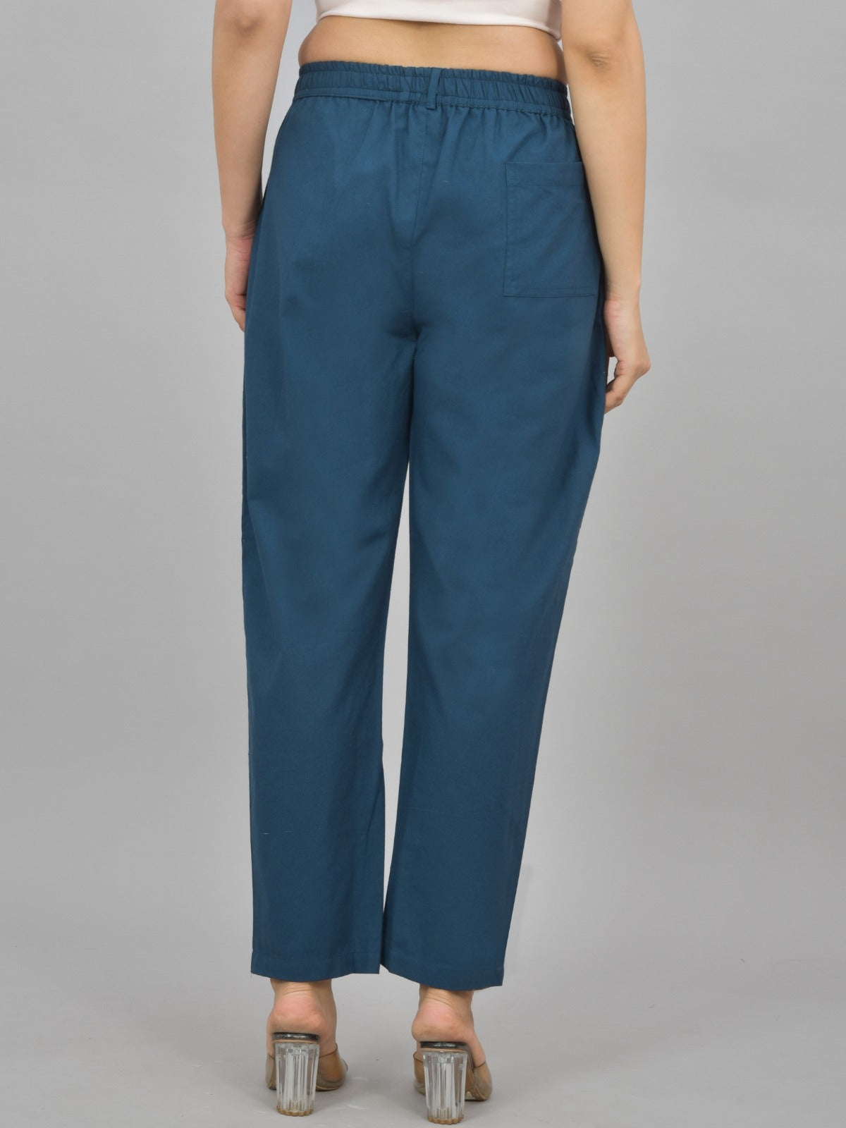 Teal Blue Regular Fit Cotton Formal Trouser