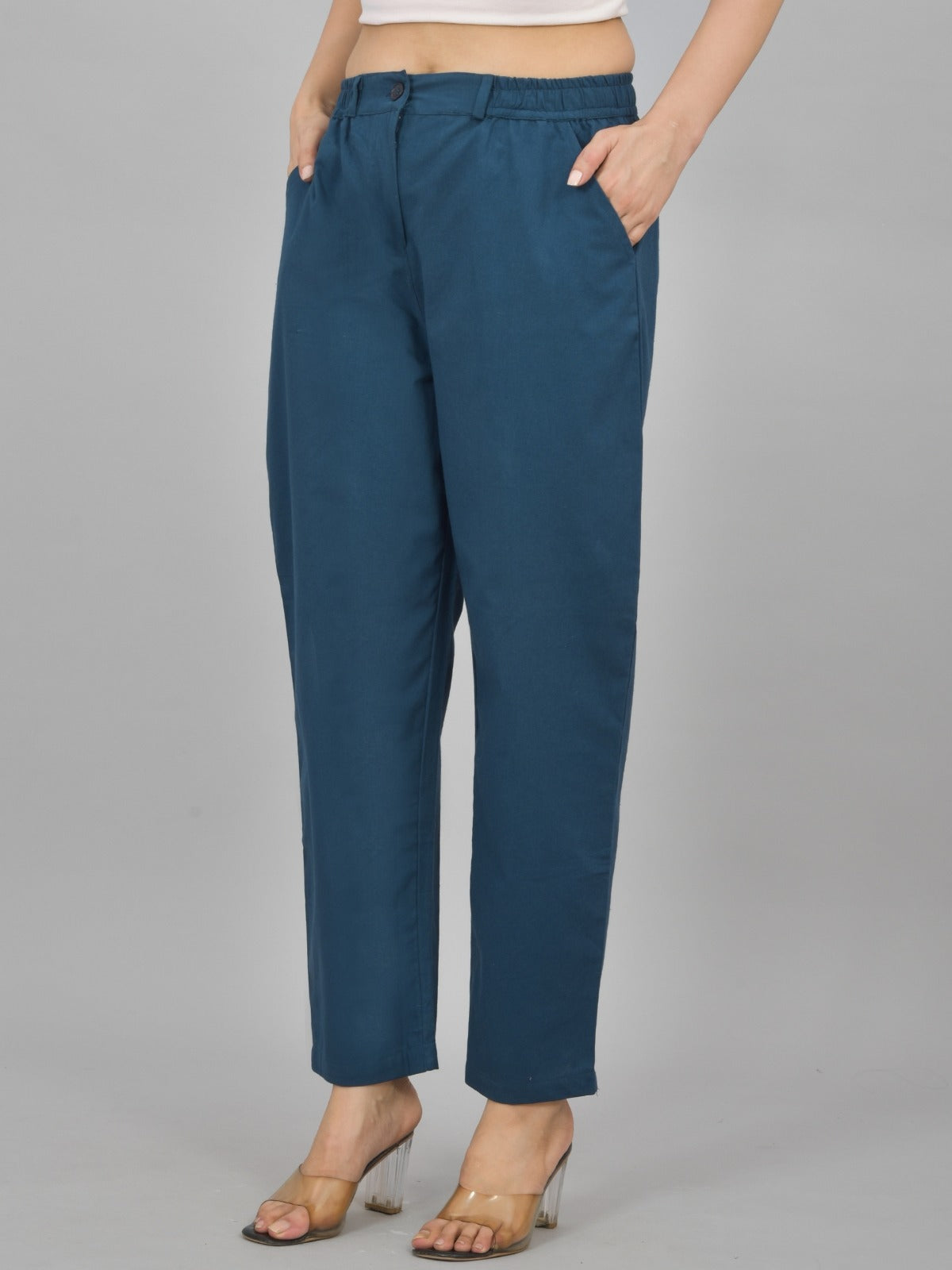 Tealblue & Wine-Regular Fit Cotton Formal Trouser Combo