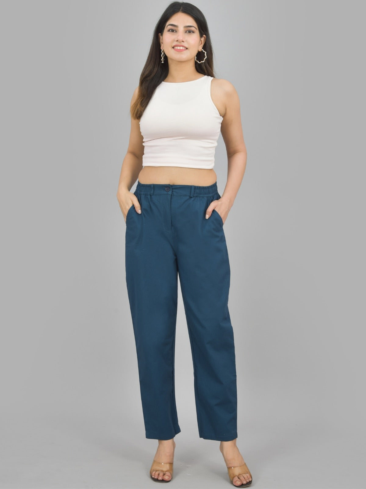 Tealblue & Wine-Regular Fit Cotton Formal Trouser Combo