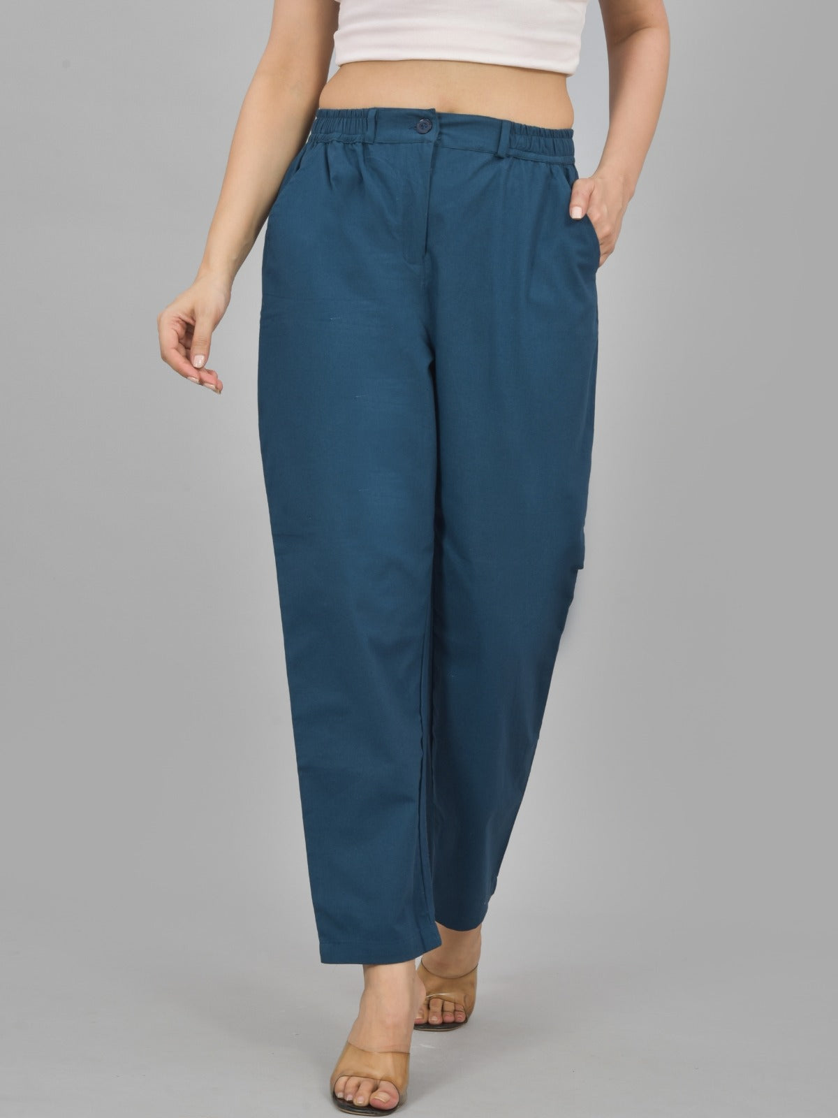 Tealblue & Wine-Regular Fit Cotton Formal Trouser Combo