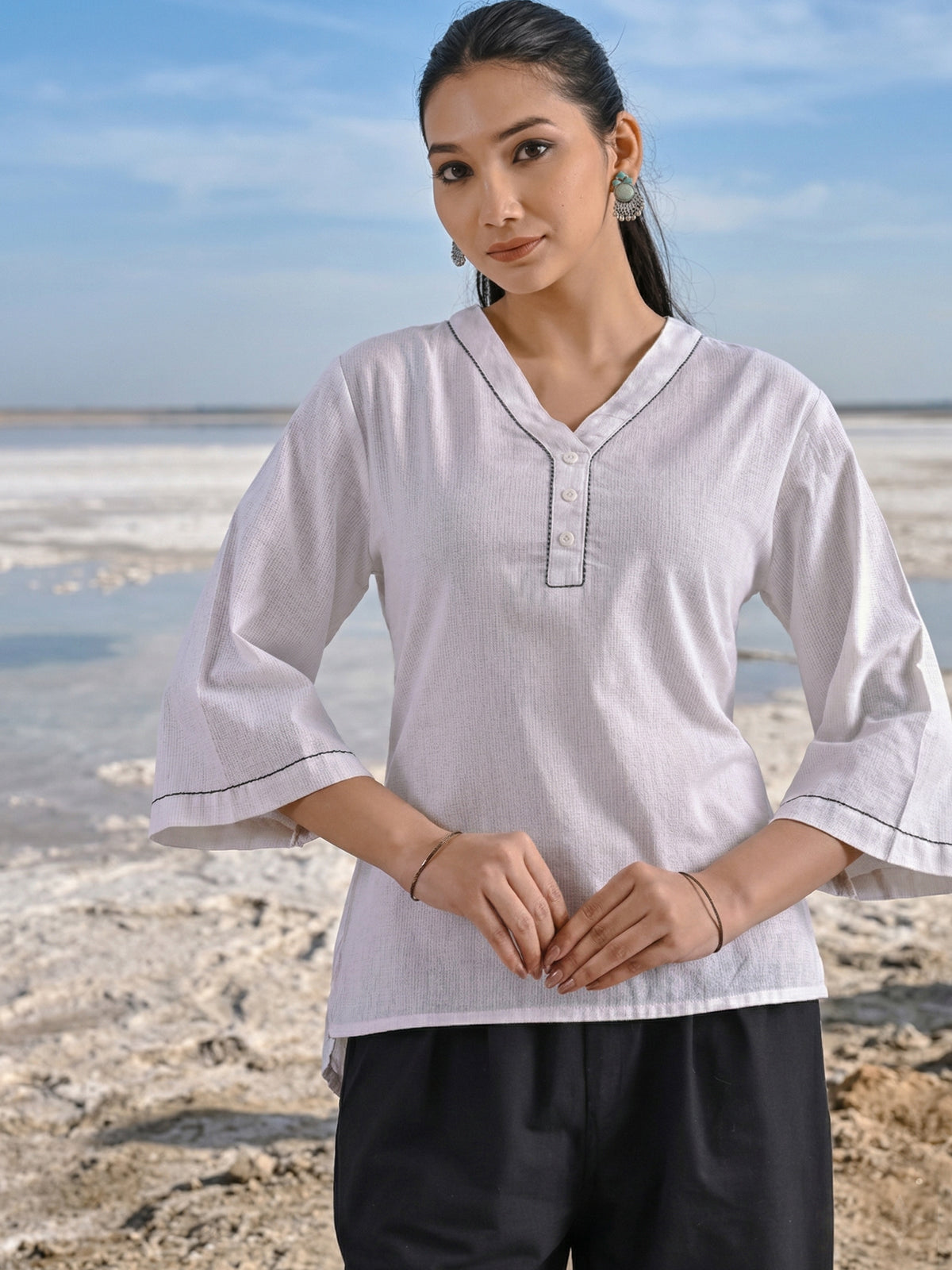 White Handloom Anchor Thread Top