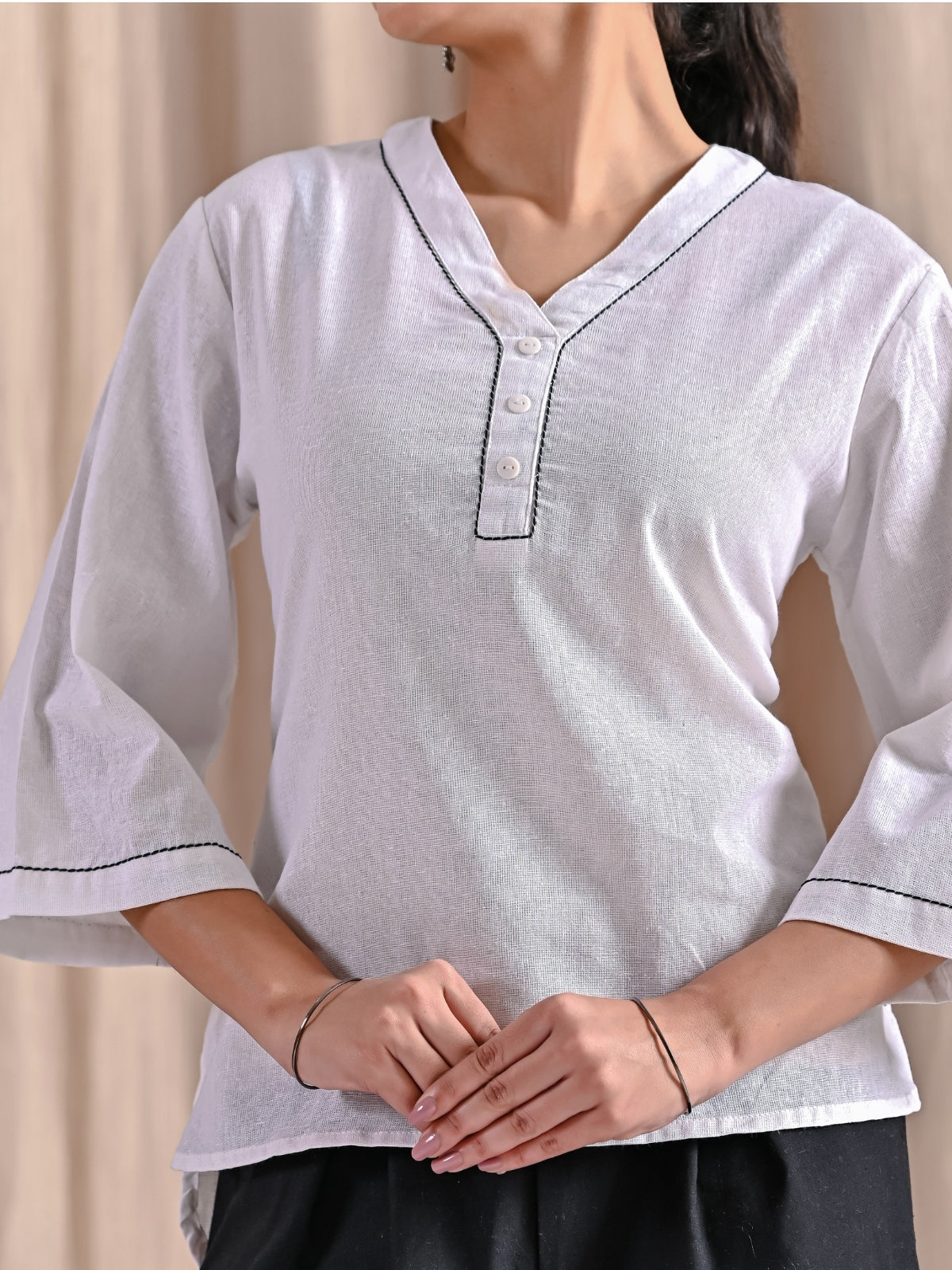 White Handloom Anchor Thread Top