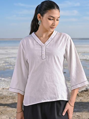 White Handloom Anchor Thread Top