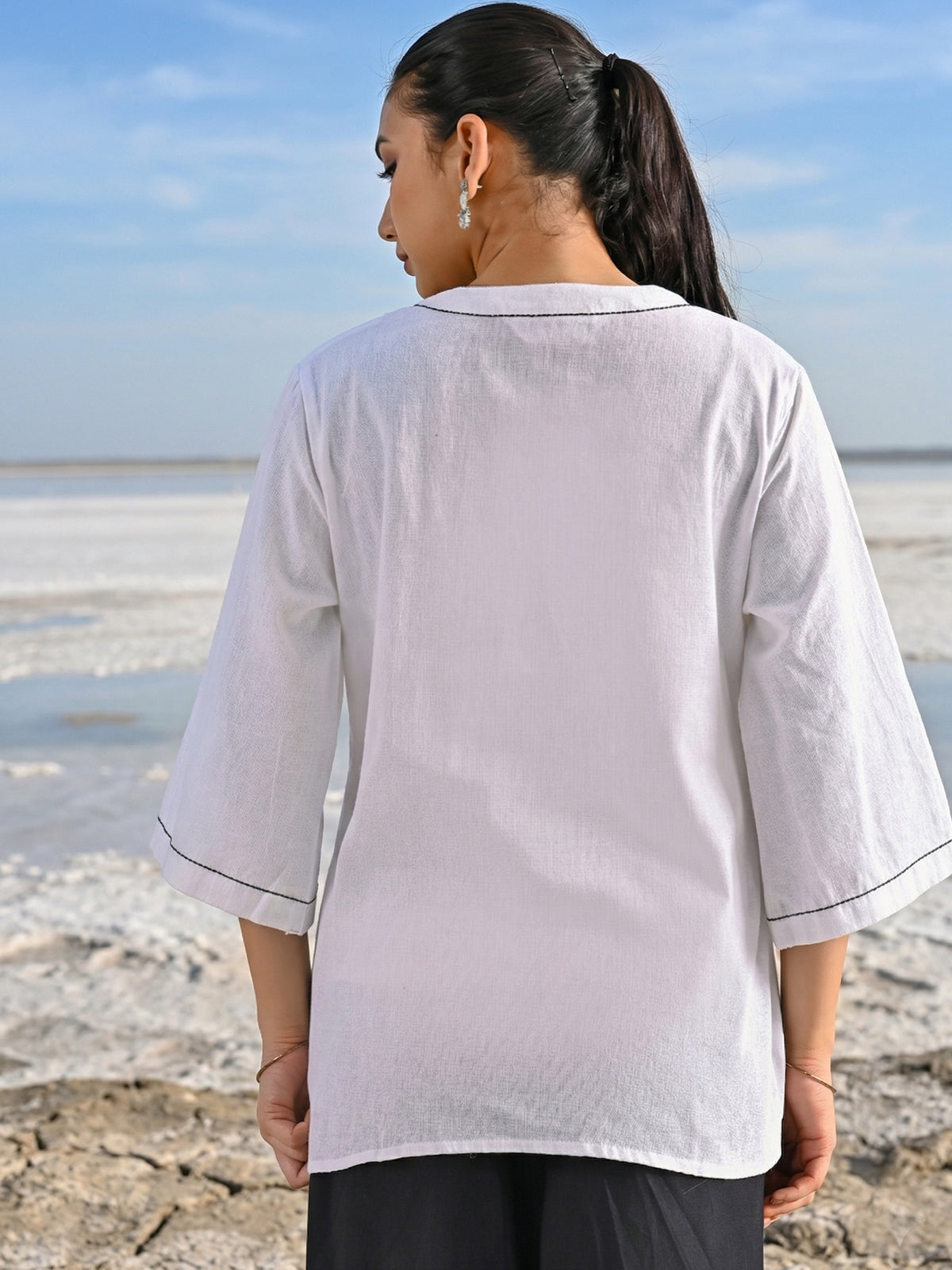 White Handloom Anchor Thread Top