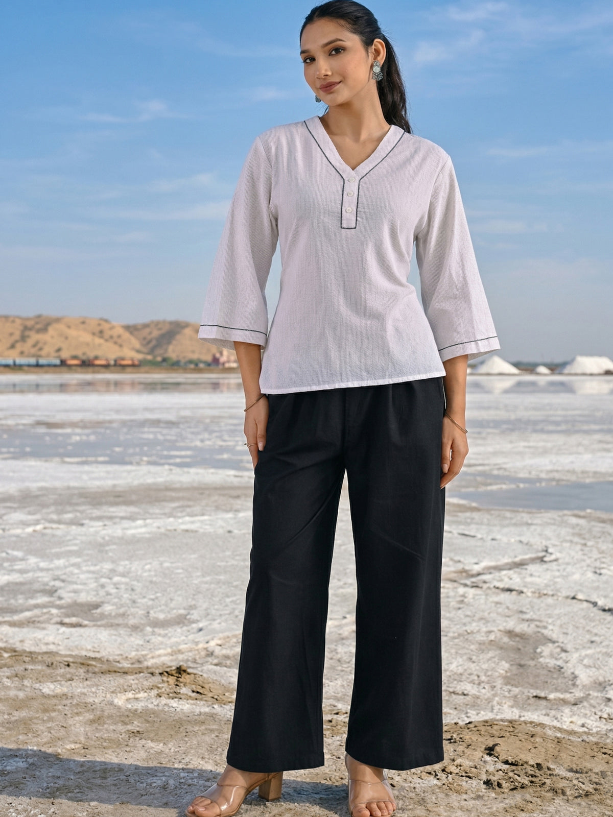 White Handloom Anchor Thread Top