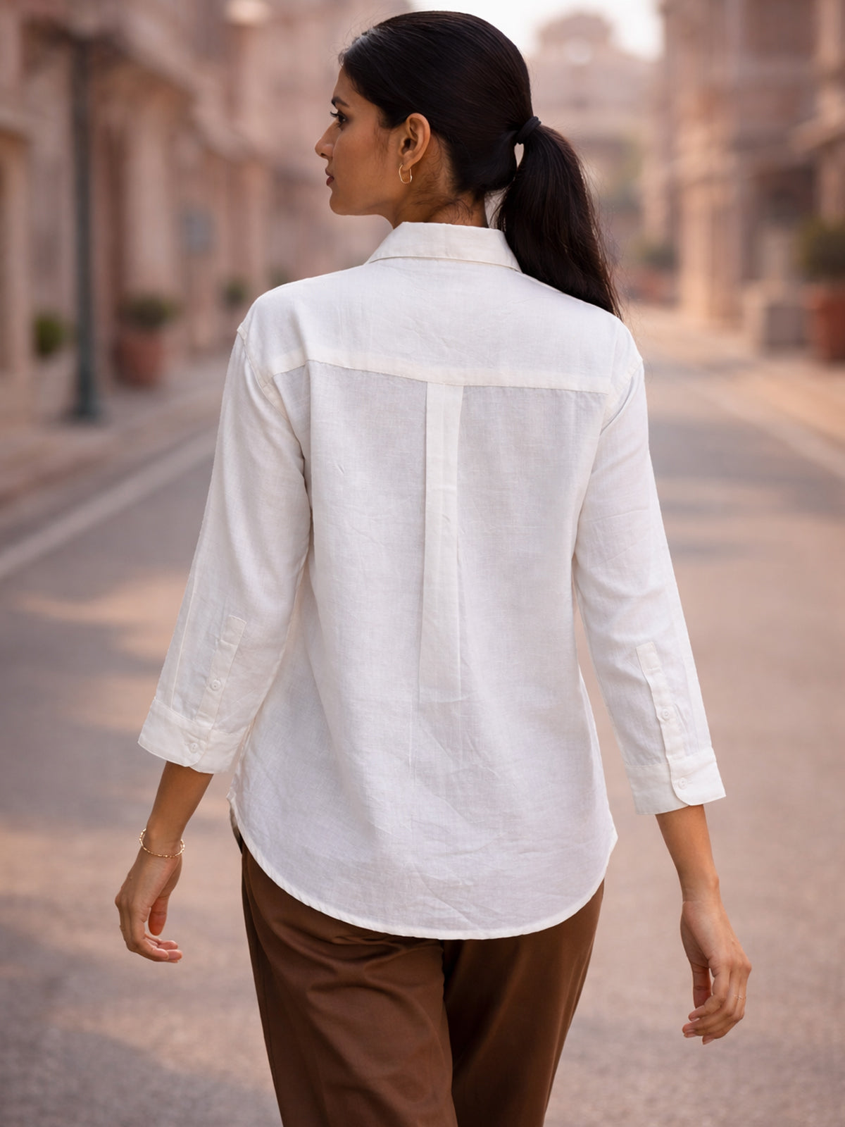 White Airy Linen Pleated Top
