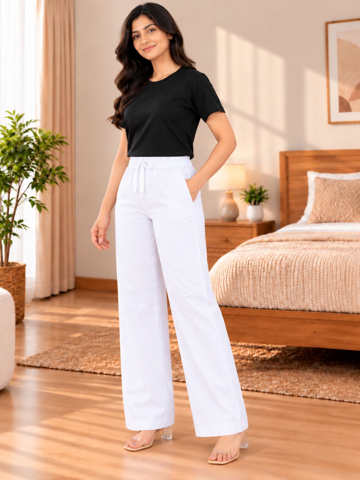 White Cotton Solid Payjama Pants