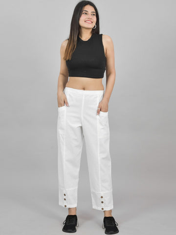 White Side Pocket Pure Cotton Straight Cargo Pant