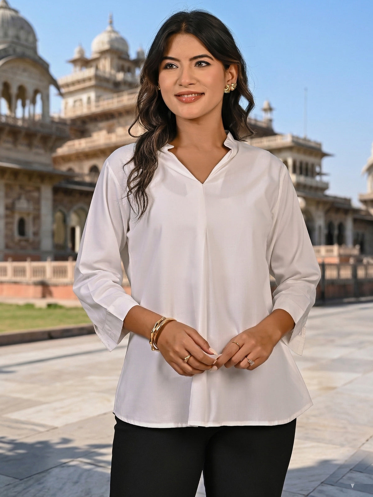 White Viscose Pleated Top