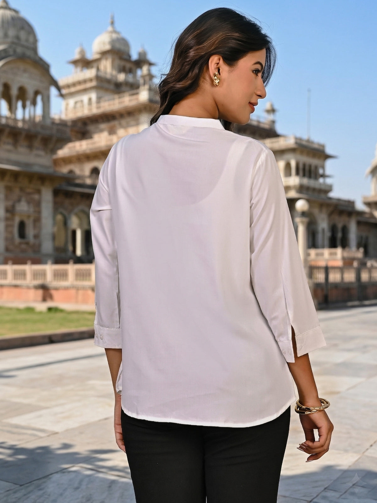 White Viscose Pleated Top