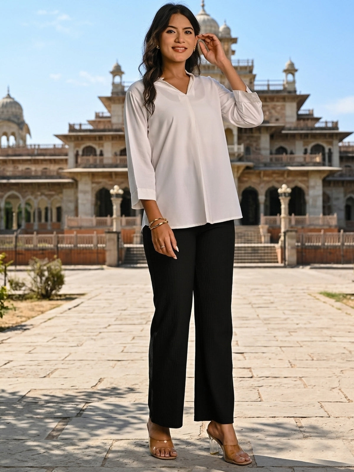 White Viscose Pleated Top