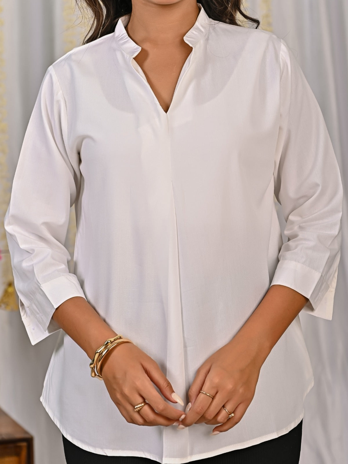 White Viscose Pleated Top