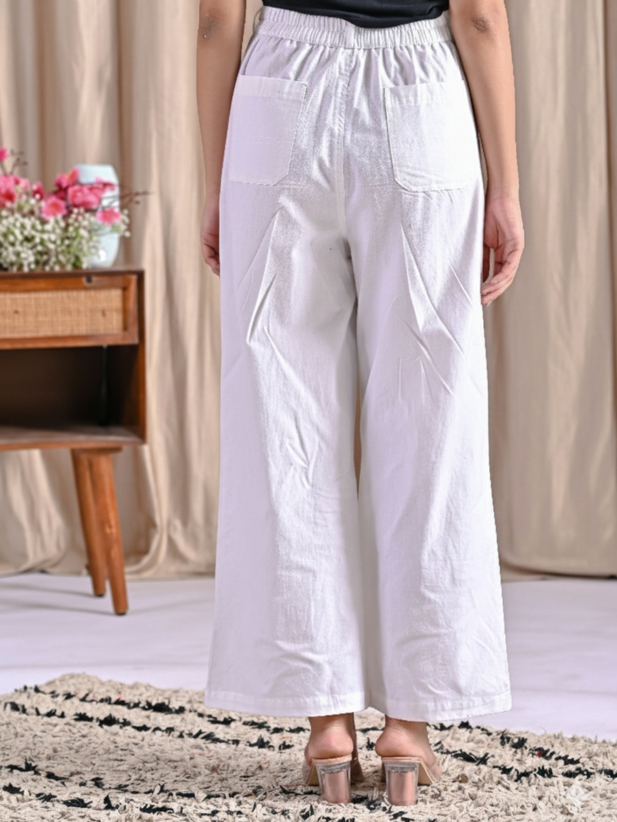 White Cotton Wide Leg Pants