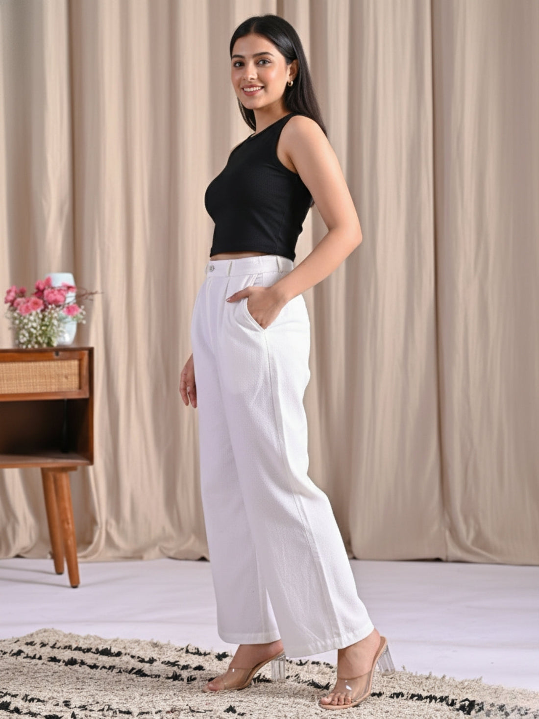 White Cotton Wide Leg Pants
