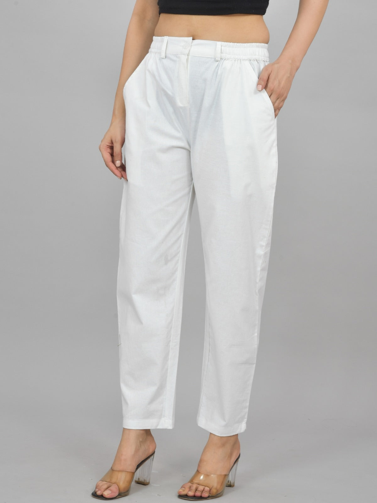 Grey & White-Regular Fit Cotton Formal Trouser Combo