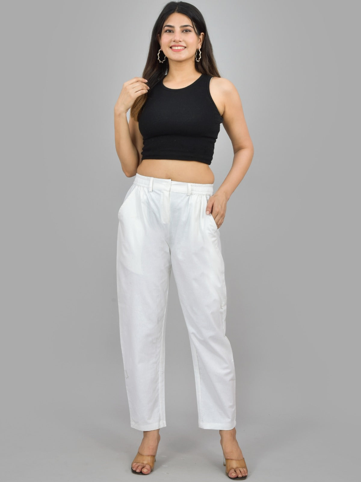 Melange & White-Regular Fit Cotton Formal Trouser Combo