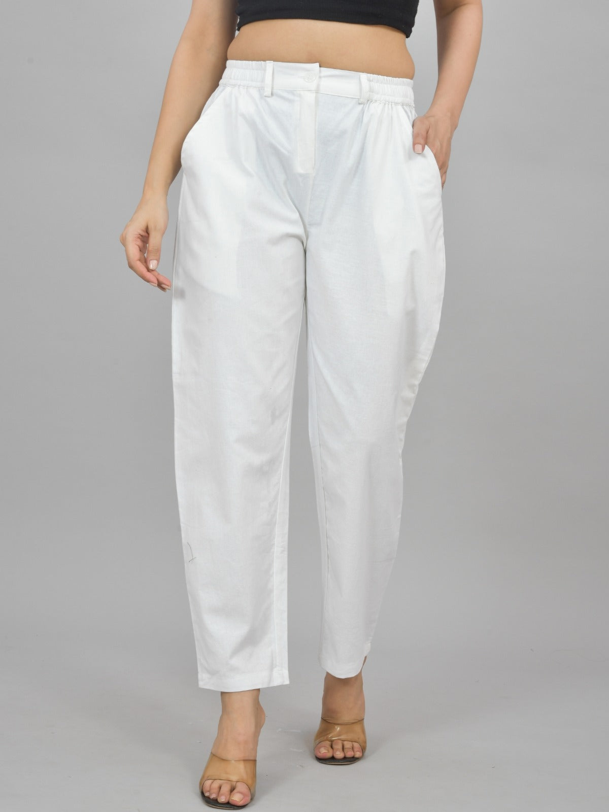 White & Wine-Regular Fit Cotton Formal Trouser Combo