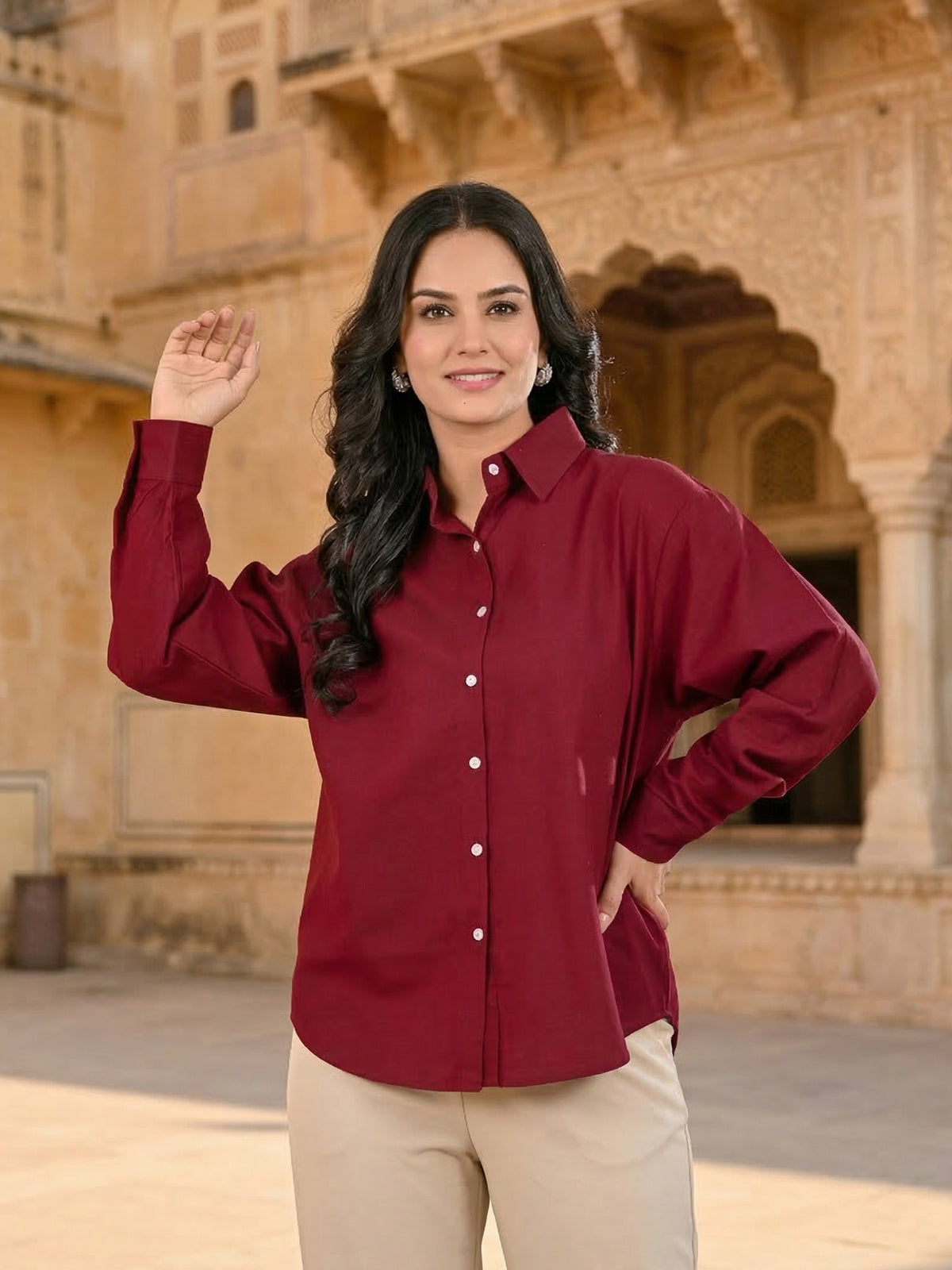 Maroon Oversized Cotton Shirt