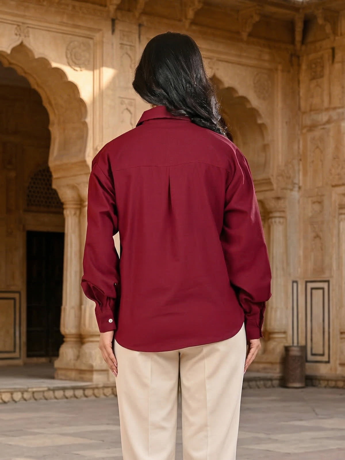Maroon Oversized Cotton Shirt