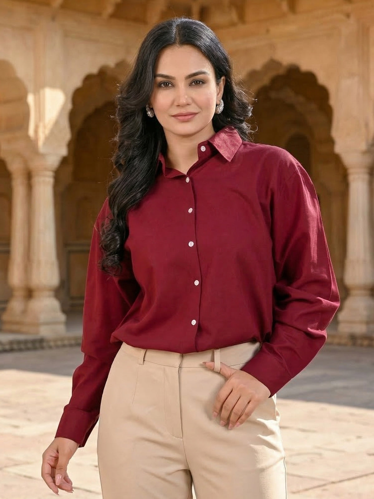 Maroon Oversized Cotton Shirt