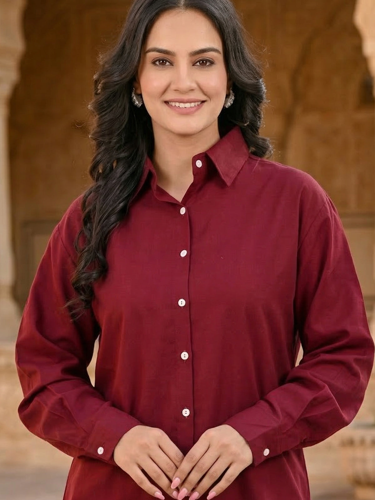 Maroon Oversized Cotton Shirt