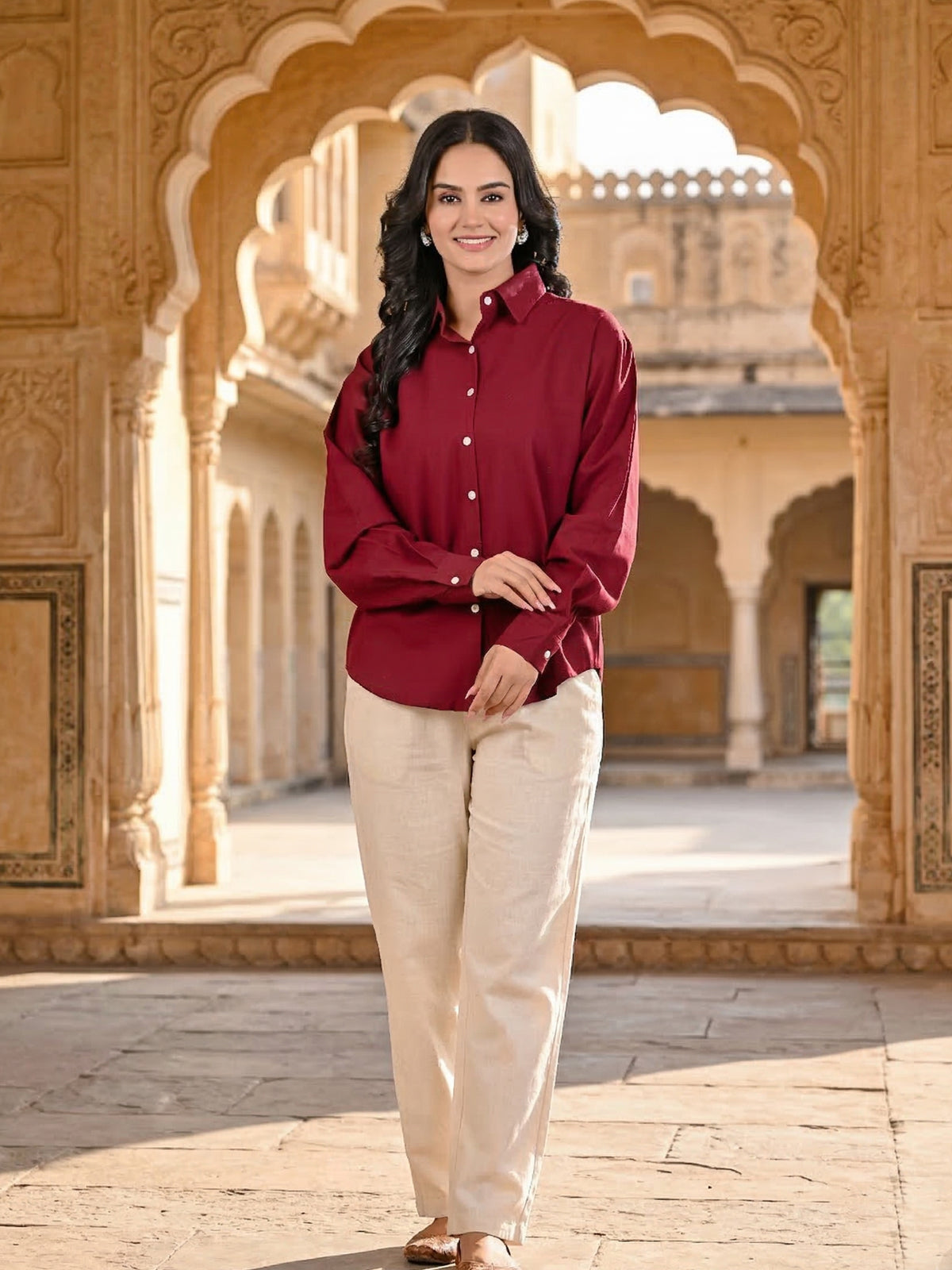 Maroon Oversized Cotton Shirt