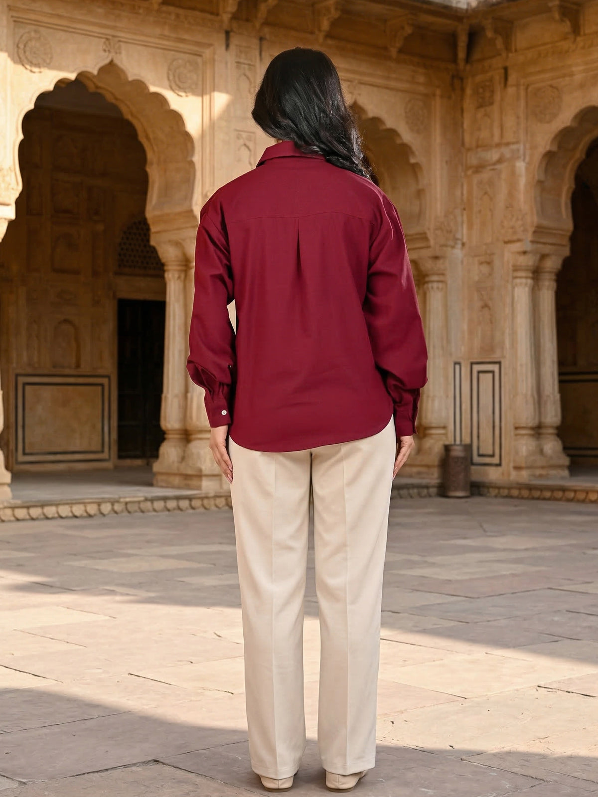 Maroon Oversized Cotton Shirt