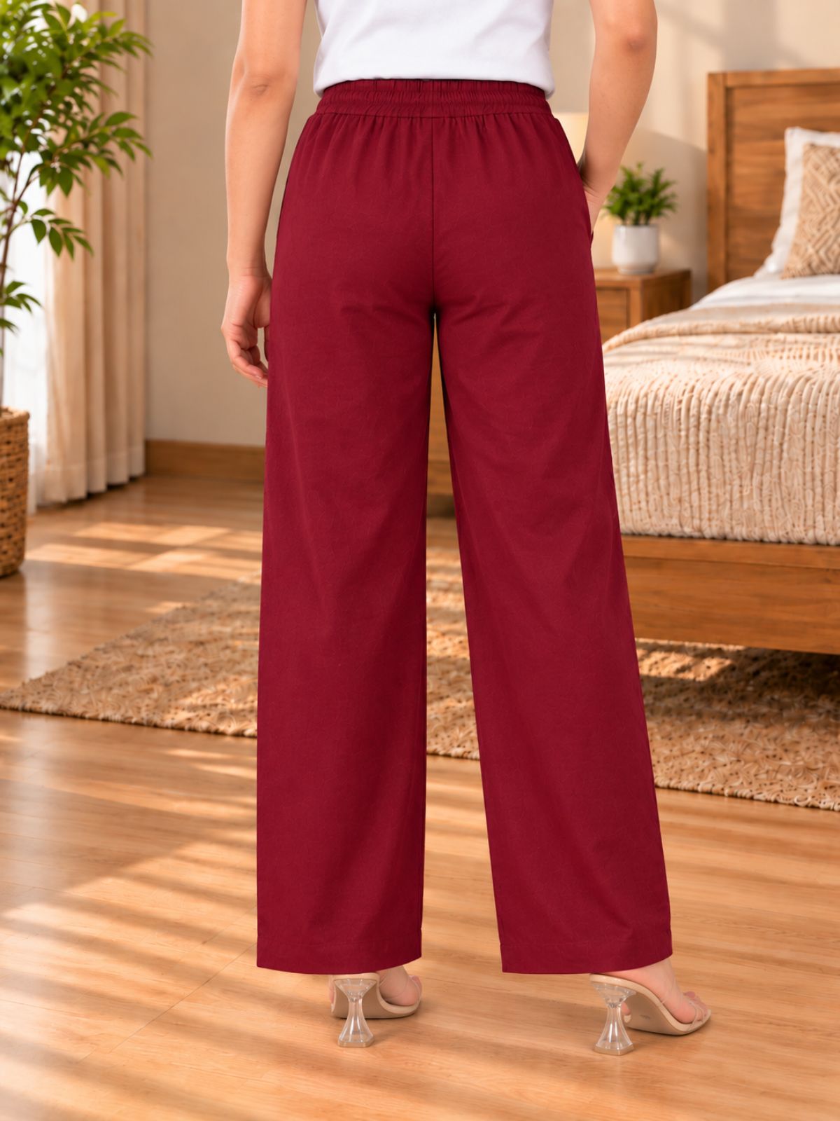 Wine Cotton Solid Payjama Pants