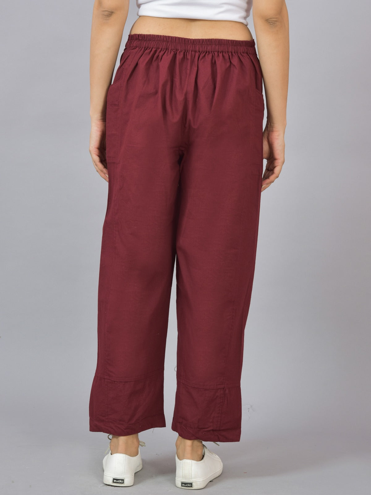 Wine Side Pocket Pure Cotton Straight Cargo Pant