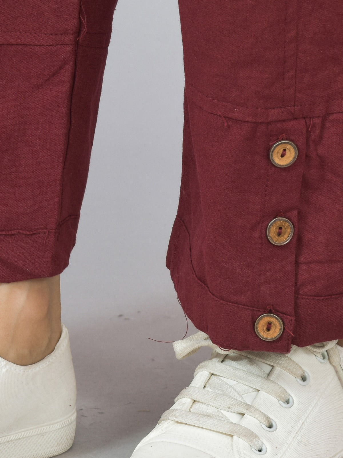 Wine Side Pocket Pure Cotton Straight Cargo Pant