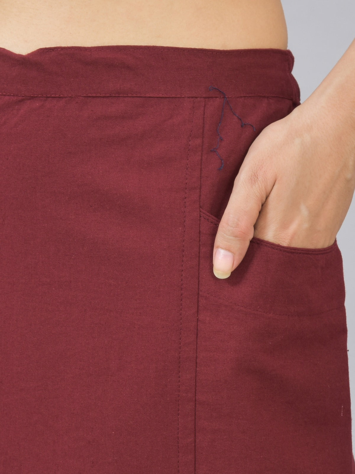 Wine Side Pocket Pure Cotton Straight Cargo Pant