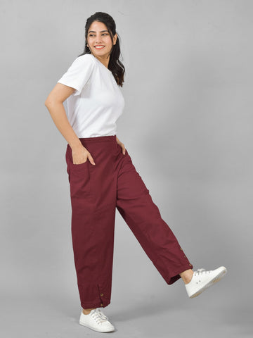 Wine Side Pocket Pure Cotton Straight Cargo Pant
