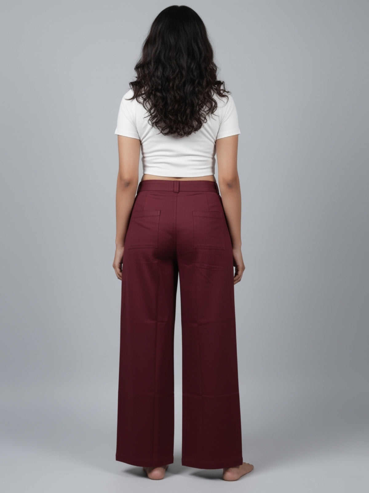 Wine Cotton Wide Leg Pants
